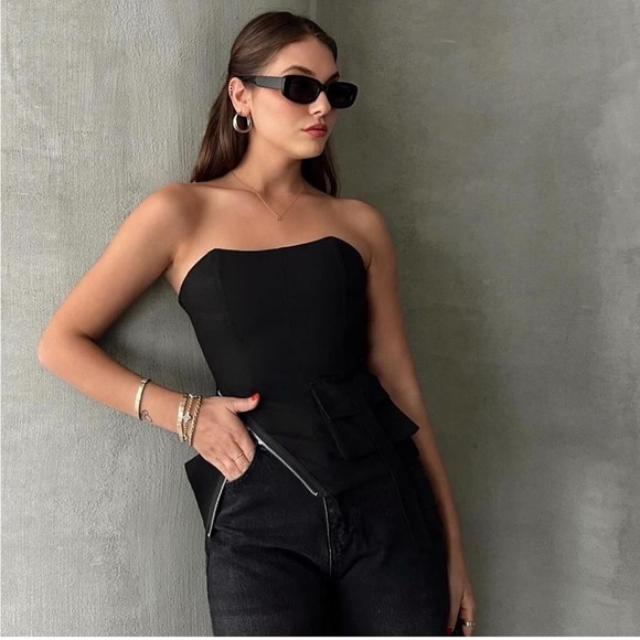 ZARA STRAPLESS ZIPPER BUSTIER TOP - Picture 5 of 12